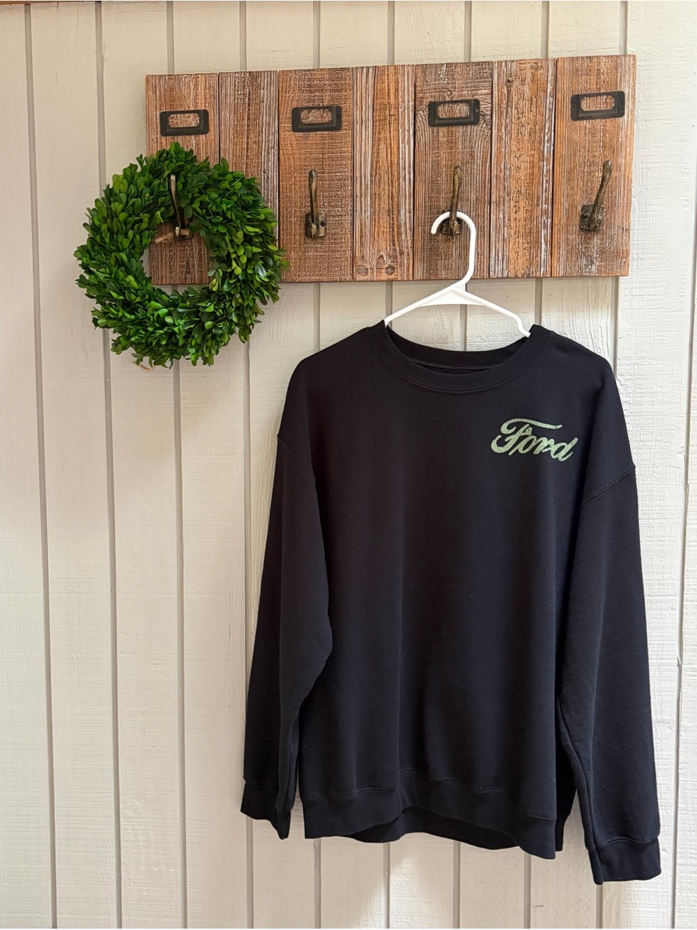 Ford Black Crewneck Sweatshirt with Green Script Logo